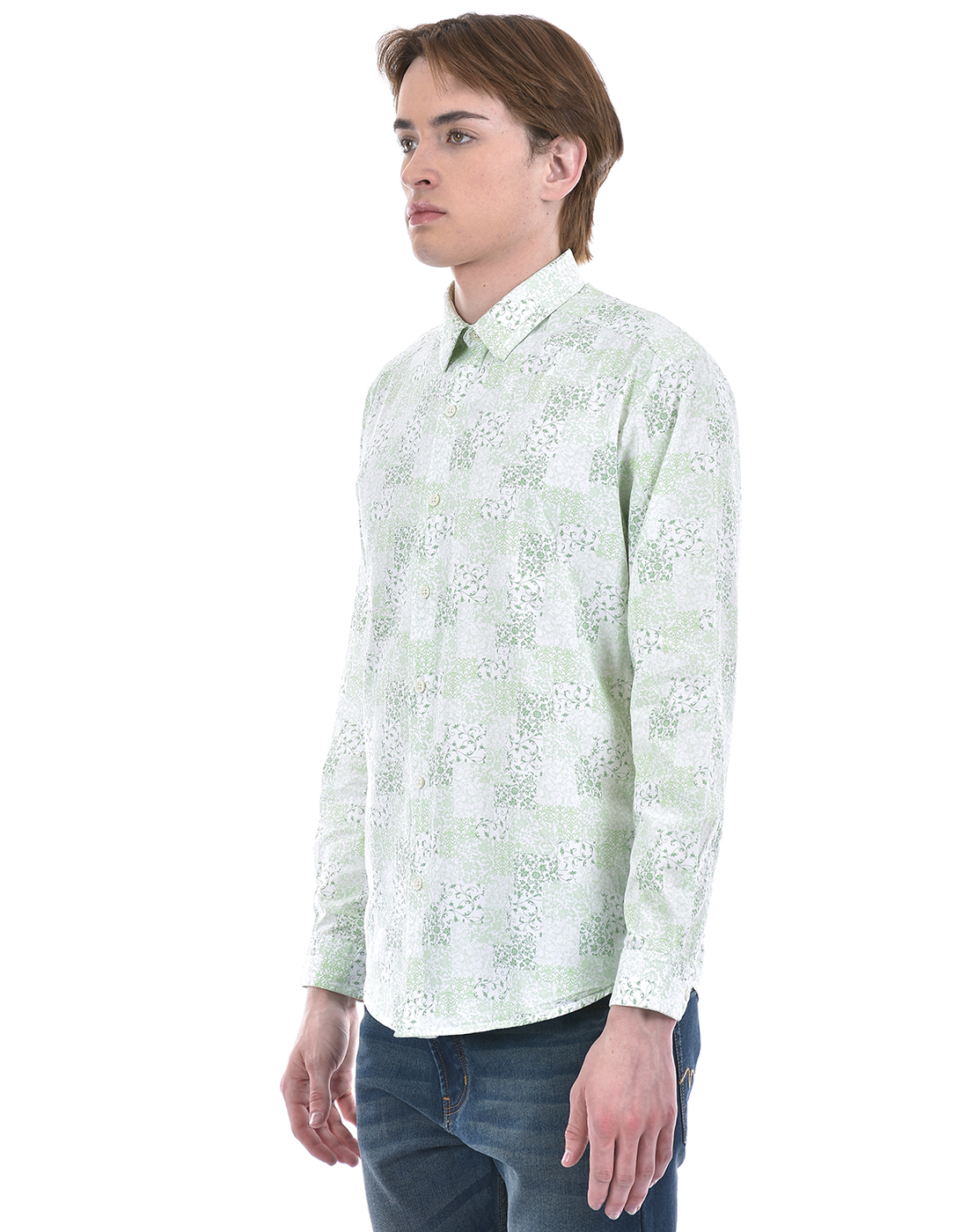 Numero Uno Men Floral Print Green Shirt